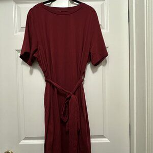 Shein Curve 2XL Burgundy Tie-Belt Dress Curve Hem • Excellent Condition